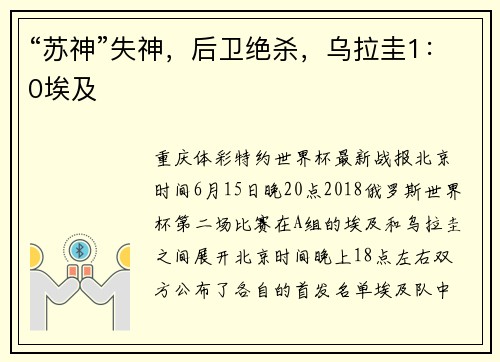 “苏神”失神，后卫绝杀，乌拉圭1：0埃及