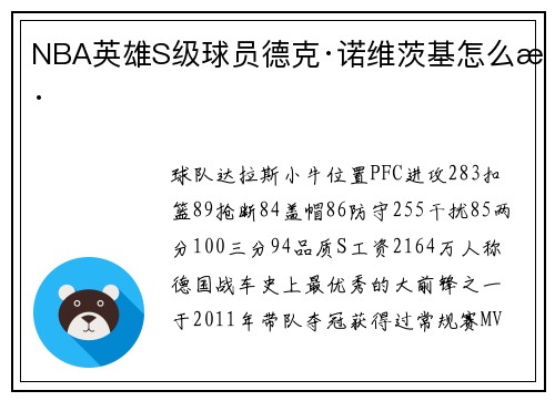 NBA英雄S级球员德克·诺维茨基怎么样